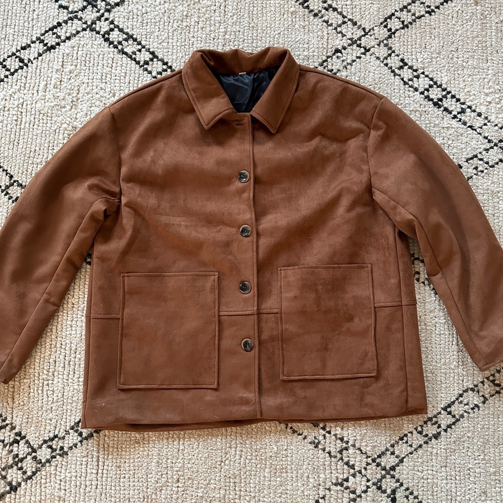 Faux Suede Oversized Blazer Chore Jacket